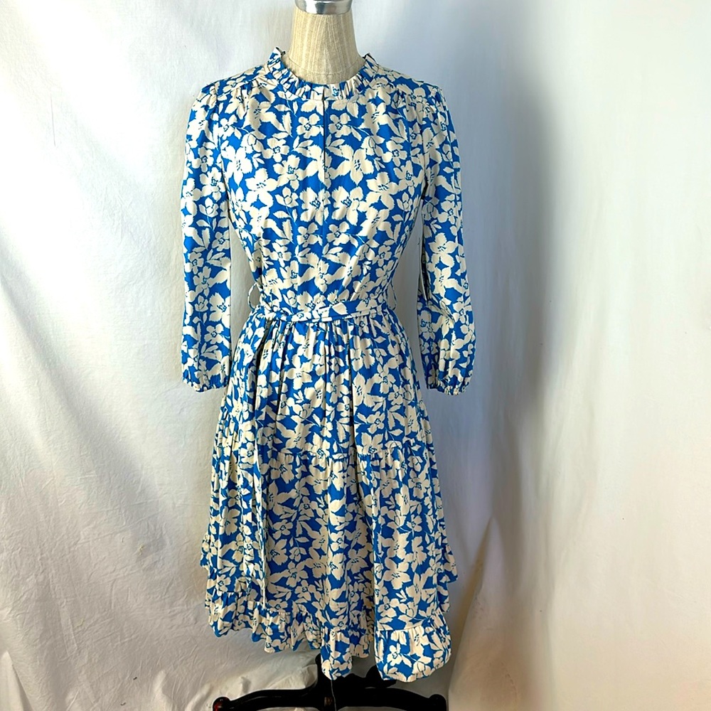 Shoshanna Women's Cobalt Blue Pia Tiered Floral-Print Dress Size 0